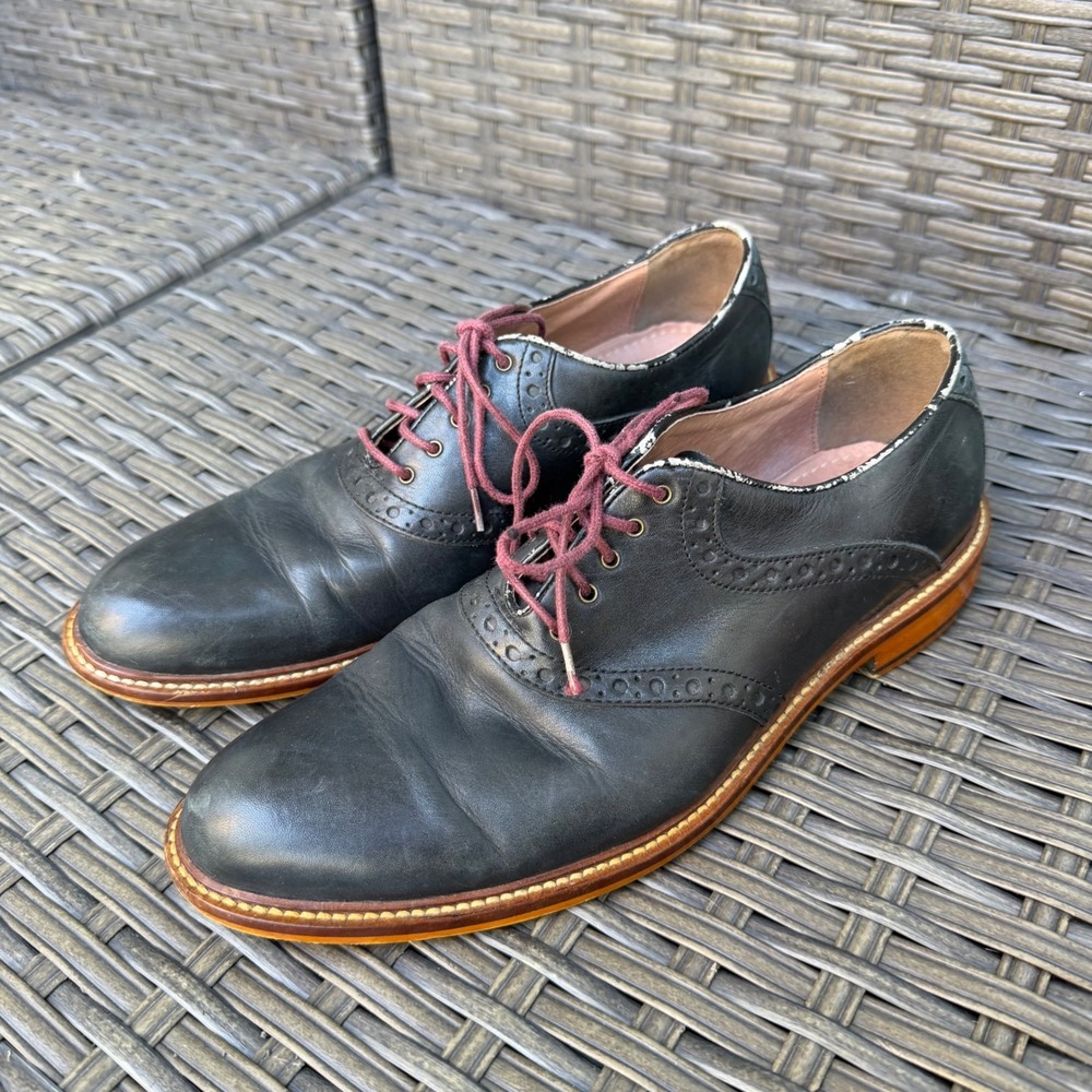 Aston Grey Mens Black Leather Wingtip Brogue Oxford Dress Shoes Size 8.5